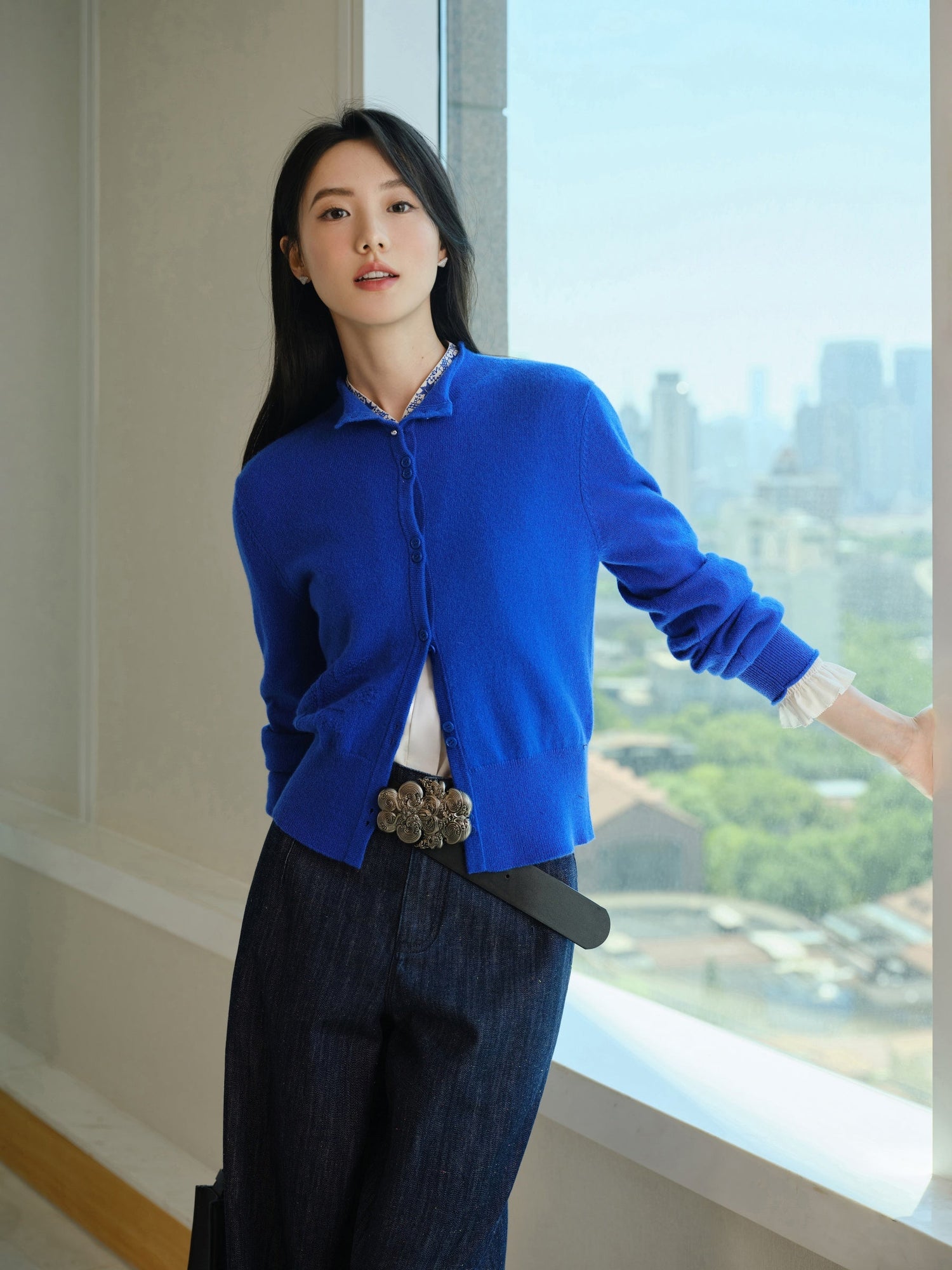 Cashmere Jacquard Knit Top | Blue