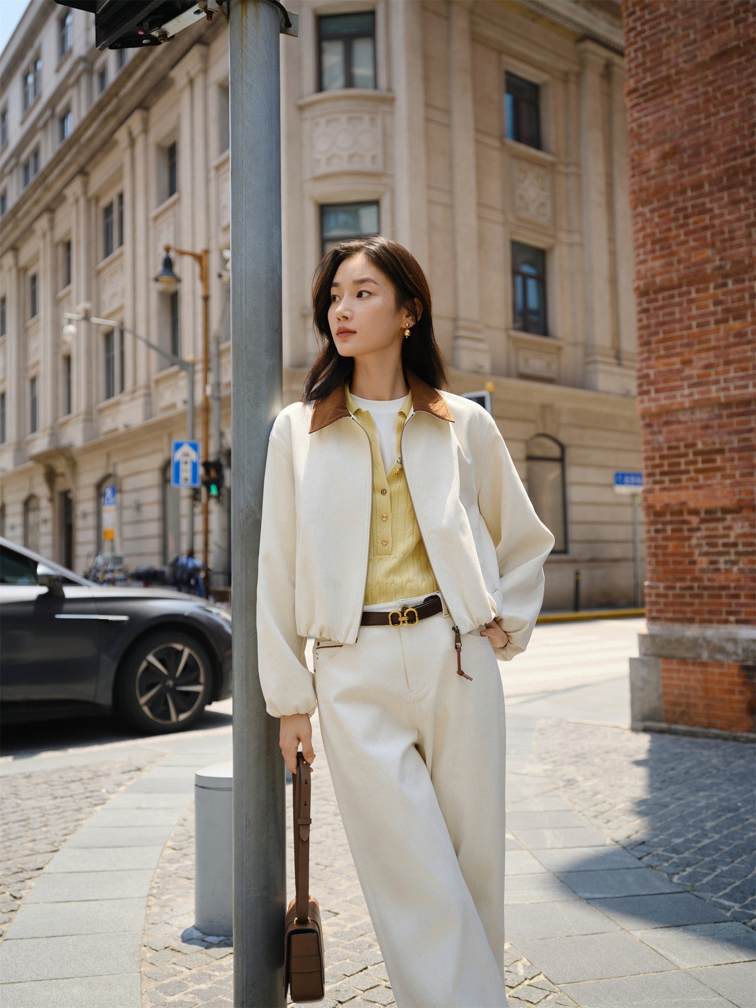 Stretch Cotton Denim Short Jacket | White