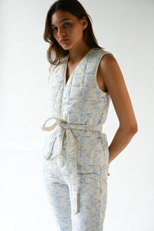 Carrington Quilted Wrap Vest | Blue Toile