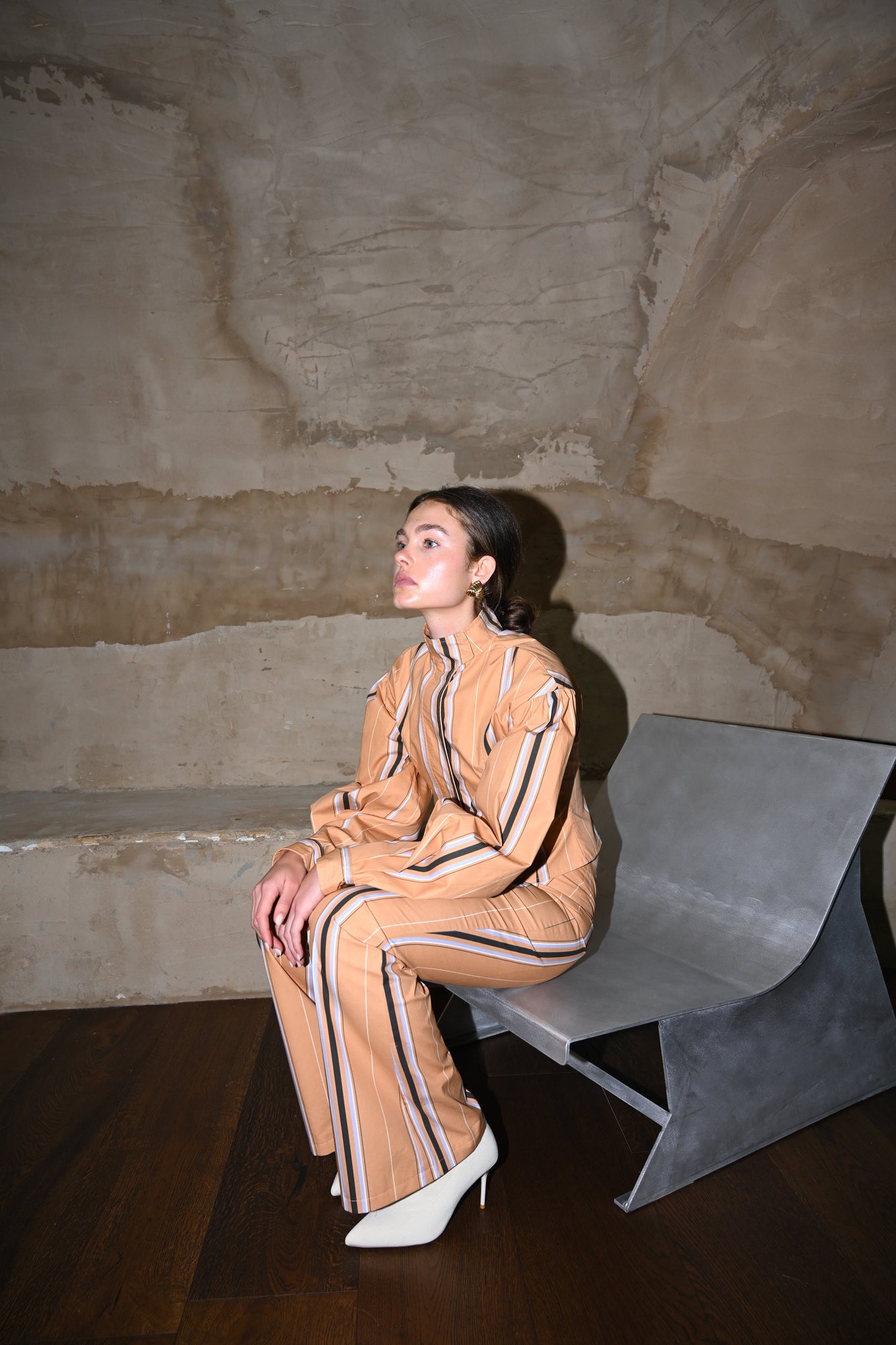 Mindy Cotton Jacket | Camel Striped