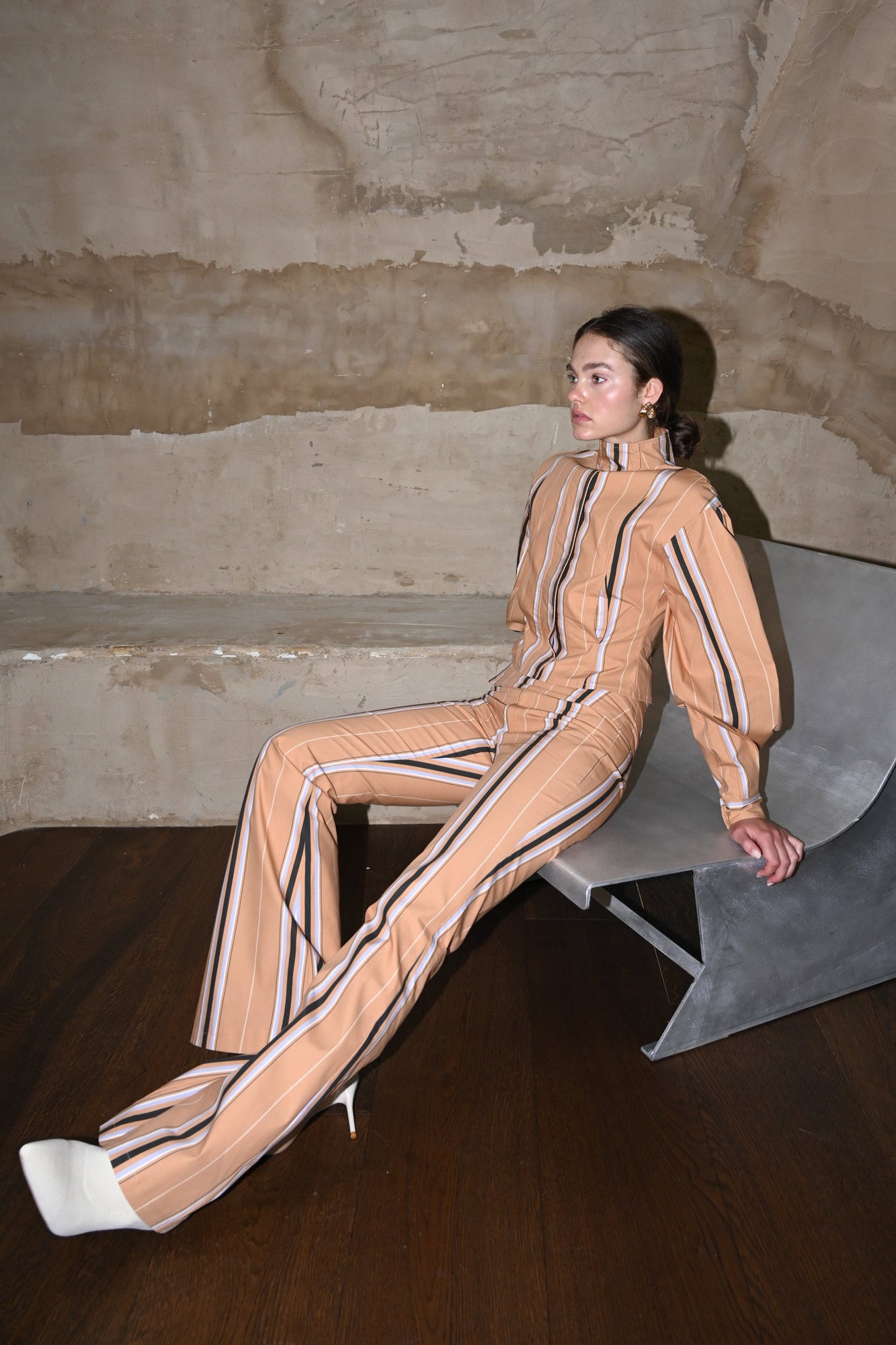 Tilly Cotton Trouser | Camel Striped