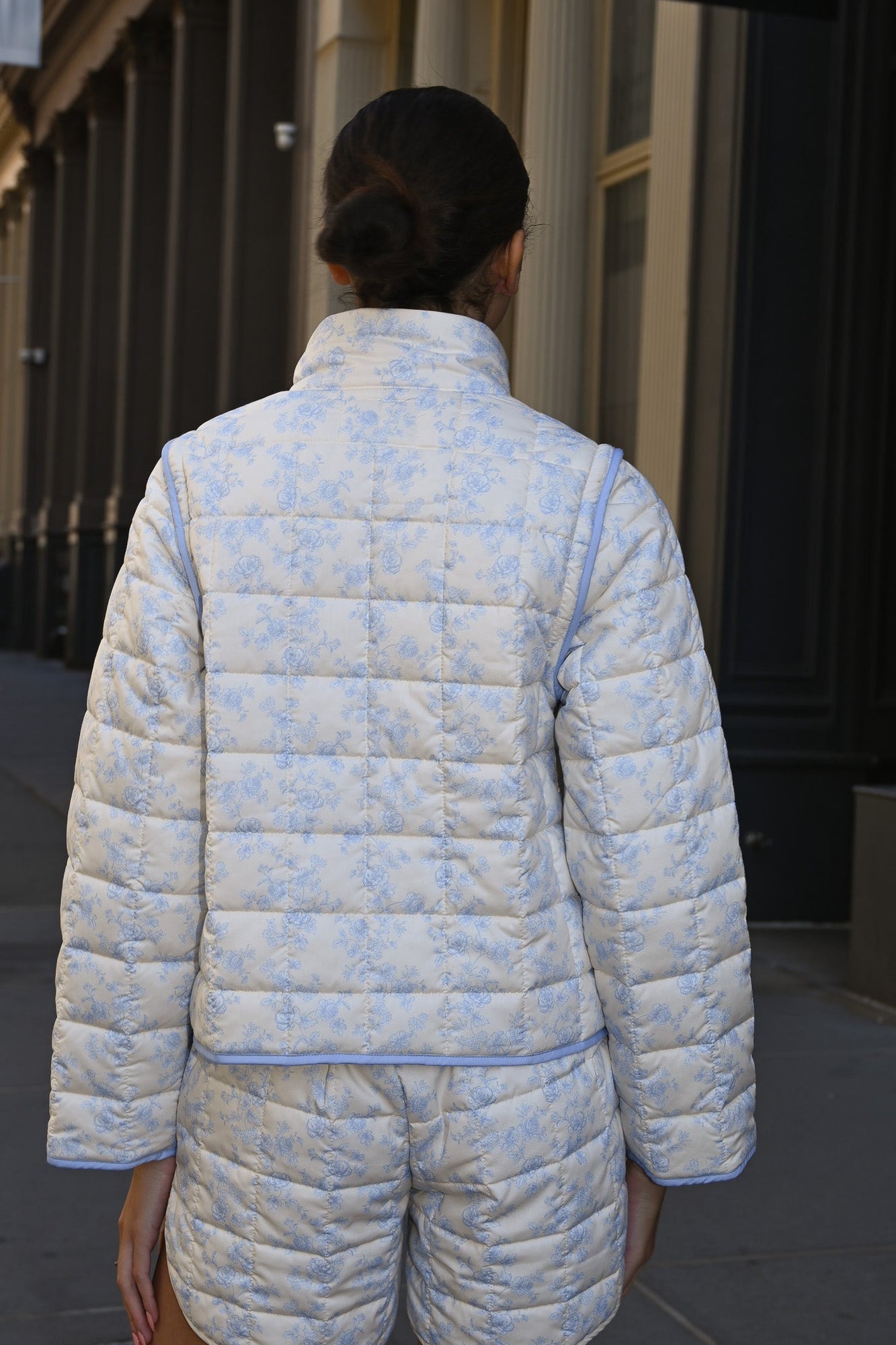 Amelia Quilted Convertible Jacket | Blue Toile