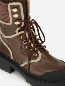 Knit Cuffs Combat Boots | Brown