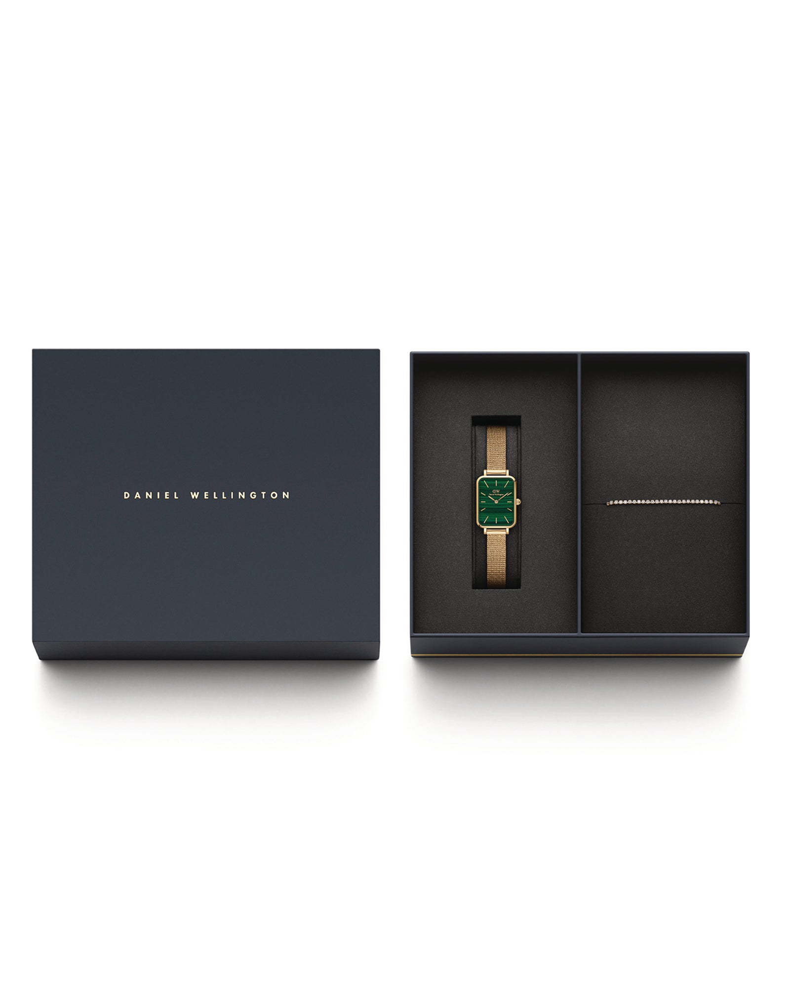 Womens | Quadro Pressed Evergold & Tennis Bracelet Set | Green | Gold