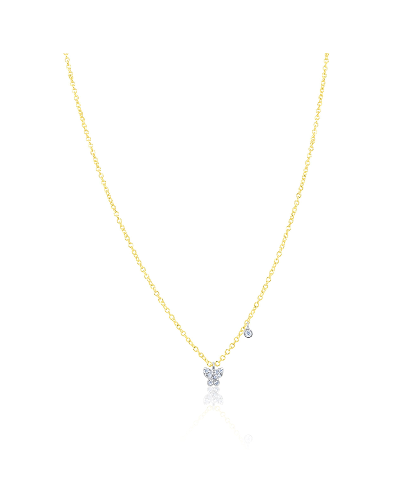 Dainty Diamond Butterfly and Bezel Necklace | 14kt Yellow Gold