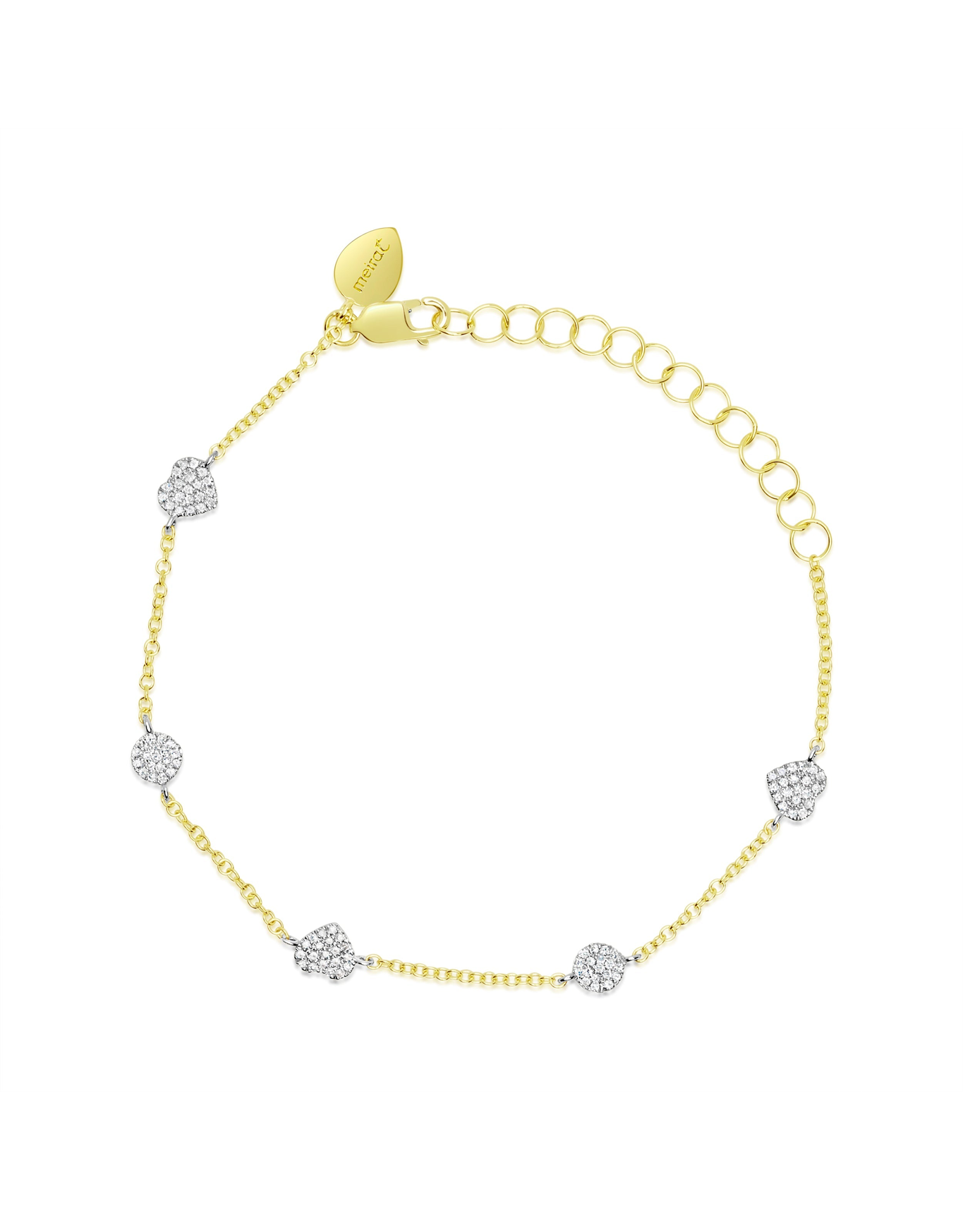 Dainty .23 Ct Diamond Heart And Circle Bracelet | 14 Kt Yellow Gold