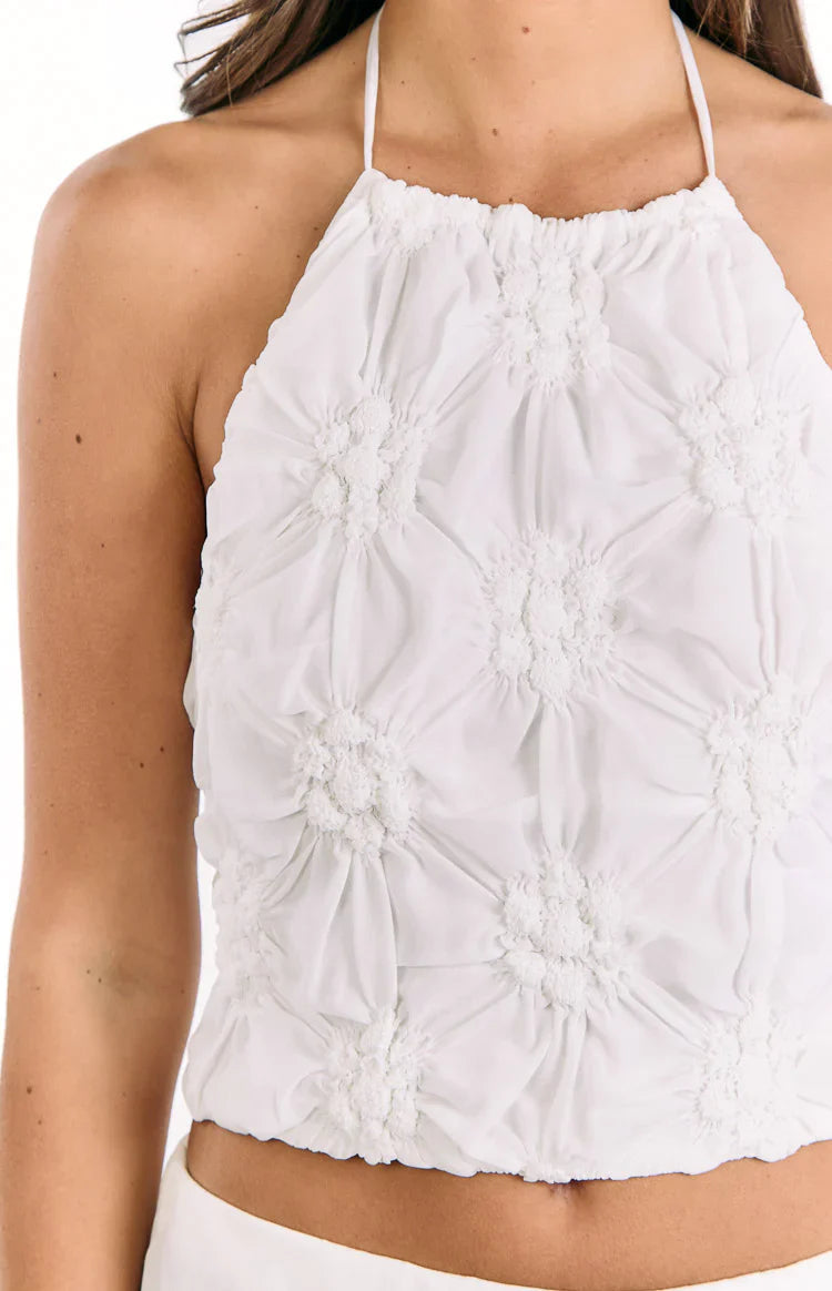 Daisie Textured Halter Top | White