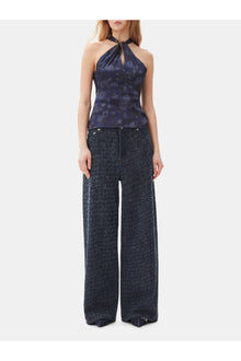 Dark Blue Floral Printed Top | Peacoat