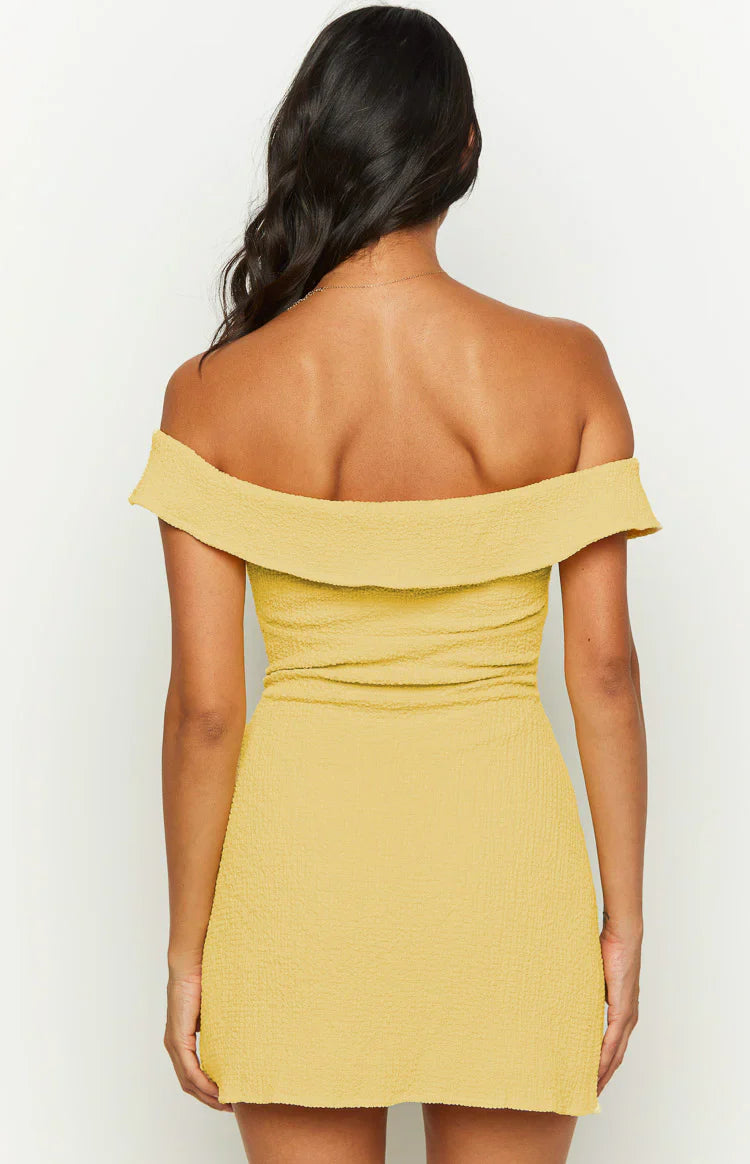 Daydreaming Off Shoulder Mini Dress | Yellow