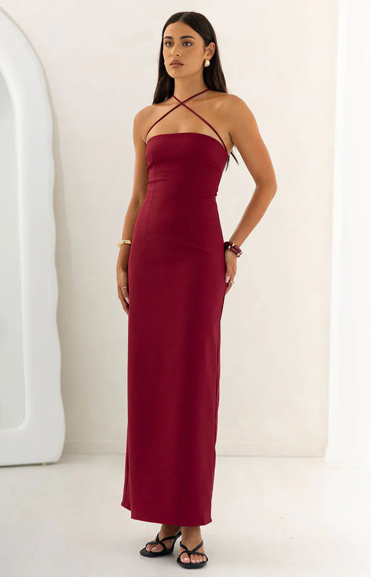 Del Mar Crepe Formal Maxi Dress | Burgundy