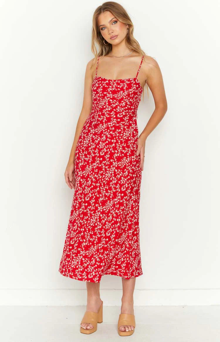 Delphine Floral Midi Dress | Red