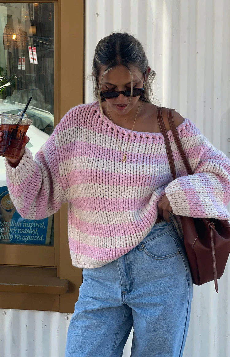 Bea Striped Sweater | Pink