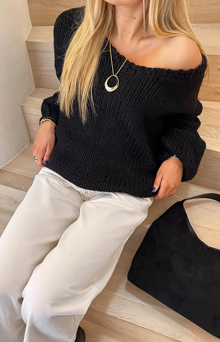 Delvey Chunky Knit Sweater | Black