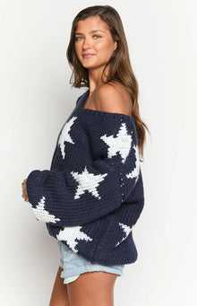 Delvey Star Chunky Knit Sweater | Navy