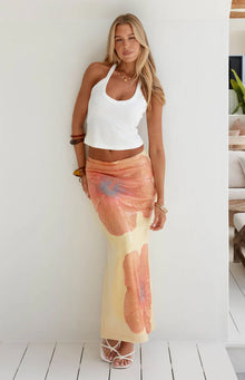 Denzel Floral Sequin Maxi Skirt | Yellow