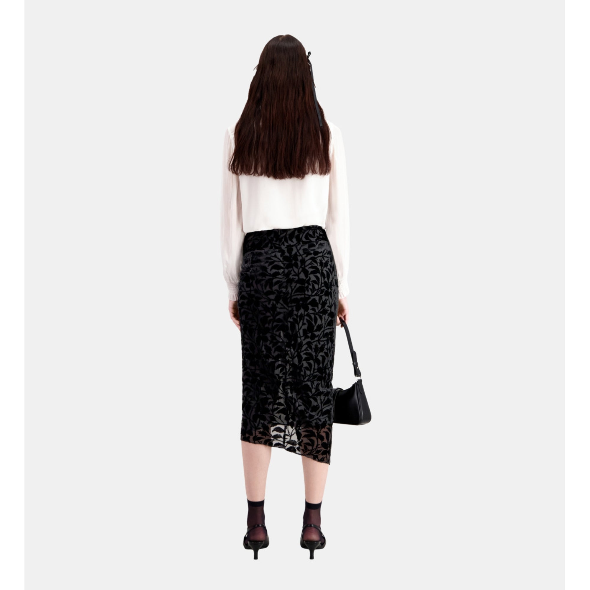 Devoré Velvet Midi Skirt | Women | Black