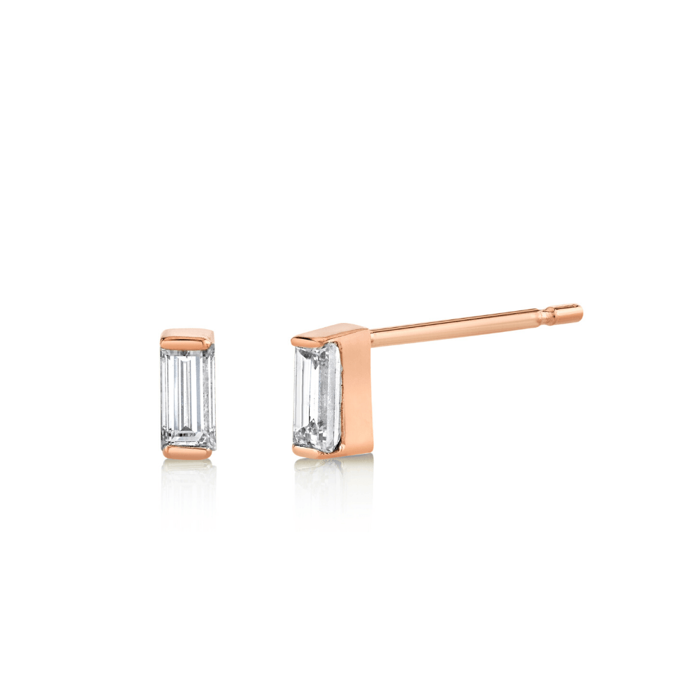 Women | Diamond Baguette Stud Earrings – April | 14k Rose Gold