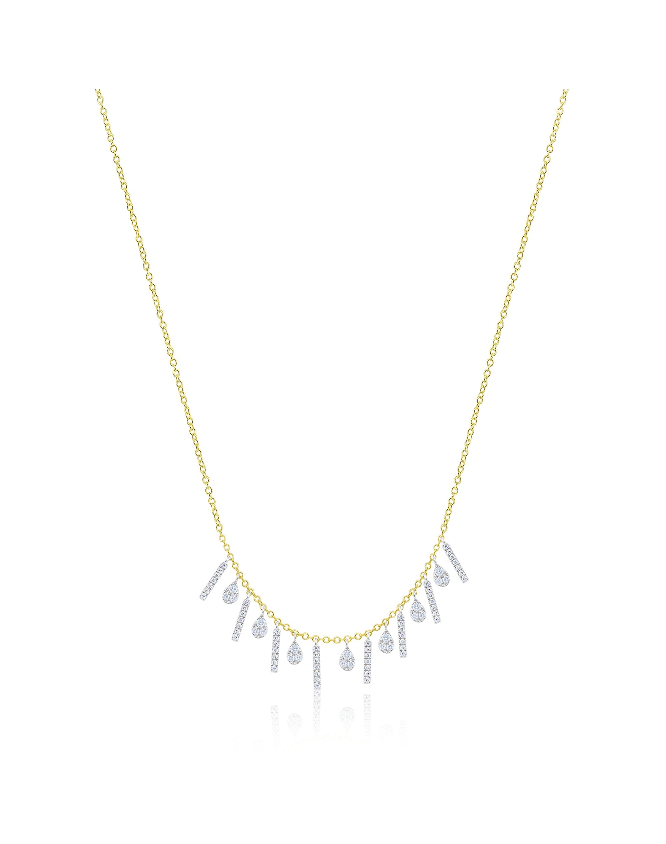 Diamond Bars and Teardrops Drop Necklace | Yellow Gold
