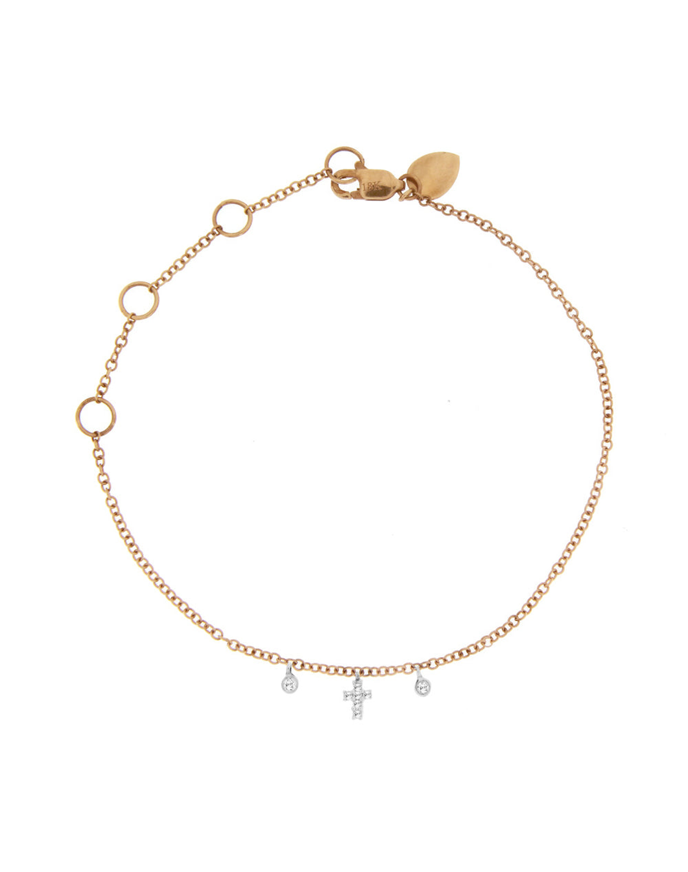 Diamond Cross and Bezels Bracelet 7 Inches Adjustable | 14kt Rose Gold