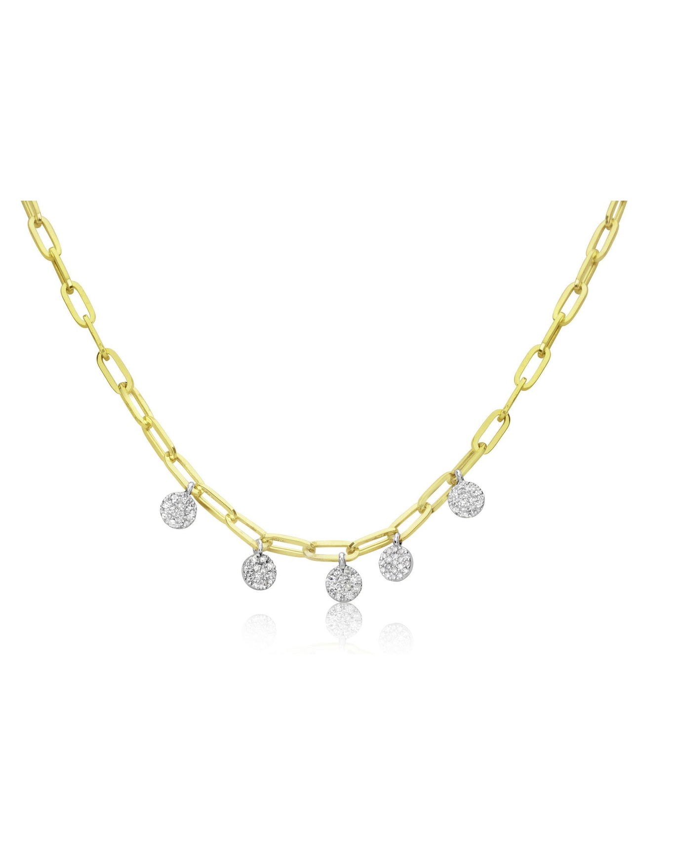 Diamond Disc Drop Paperclip Chain Necklace | Gold