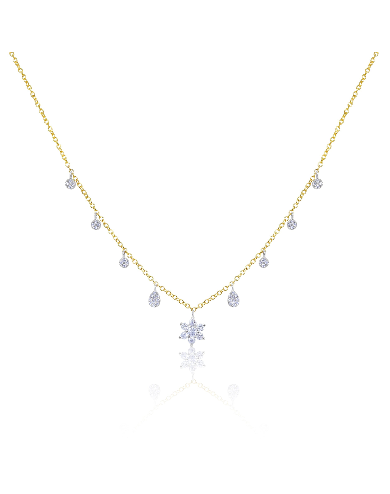 Diamond Flower Cluster and Charm Necklace | Yellow Gold