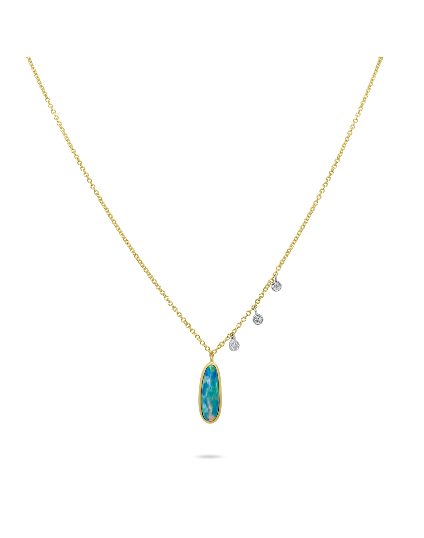 Diamond Opal Necklace | 14kt Yellow Gold