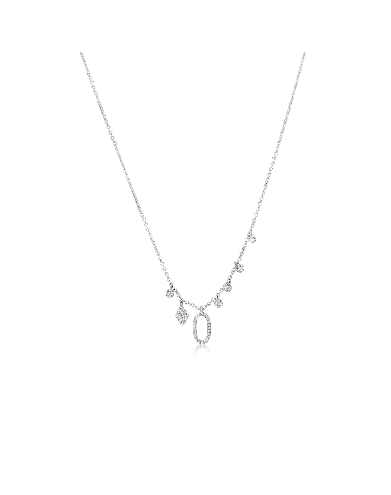 Diamond Oval Charm Necklace | 14k White Gold