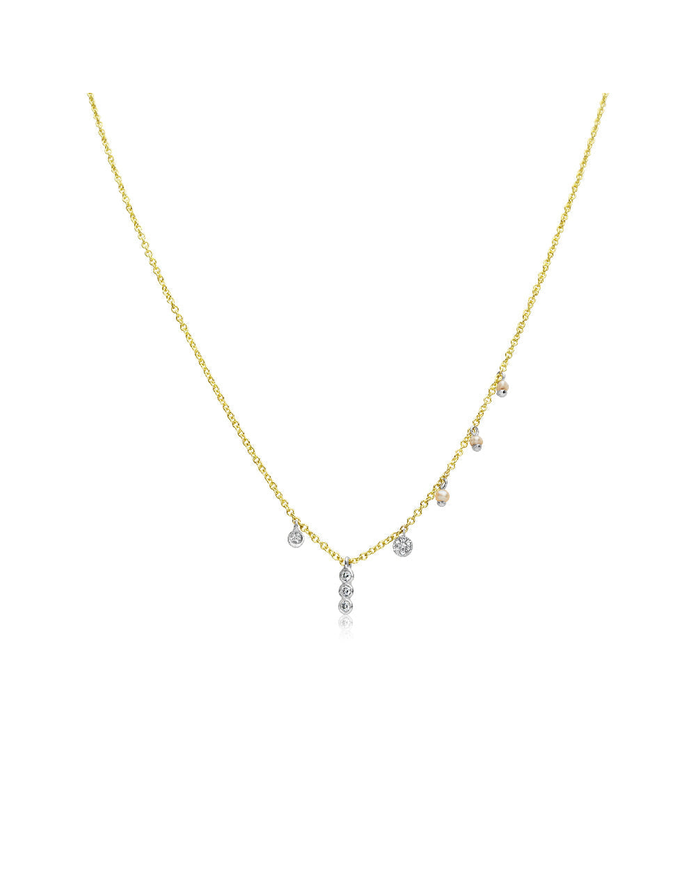 Diamond and Pearl Dainty Necklace | 14kt Yellow Gold