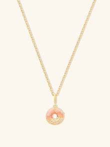 Donut Stawberry Glazed Necklace | 5A Grade Cubic Zirconia/Enamel | 14K Gold Plated Brass
