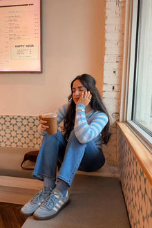 Dori Zip Stripe Knit Sweater | Blue