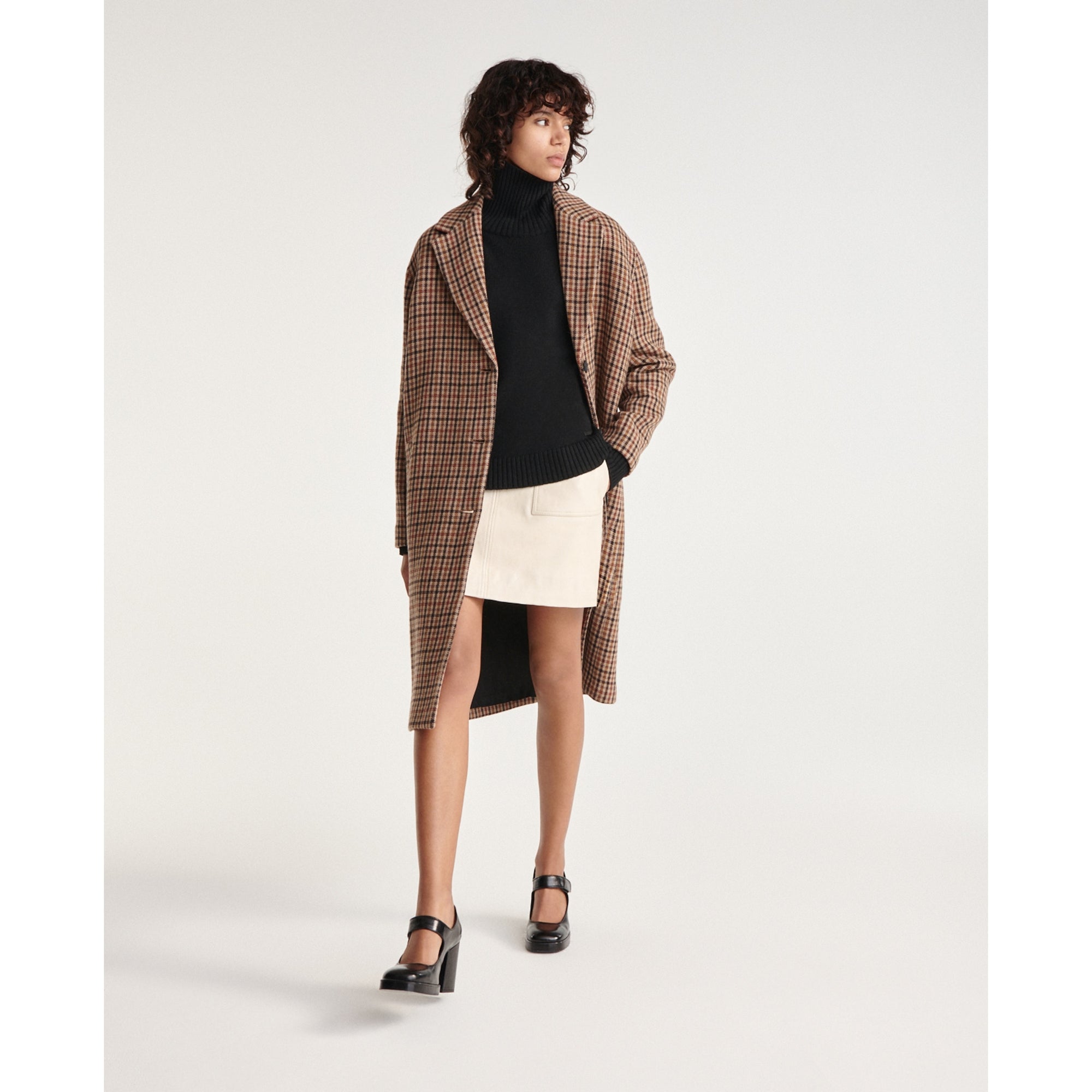 Double-Faced Check Wool Coat | Women | Brown