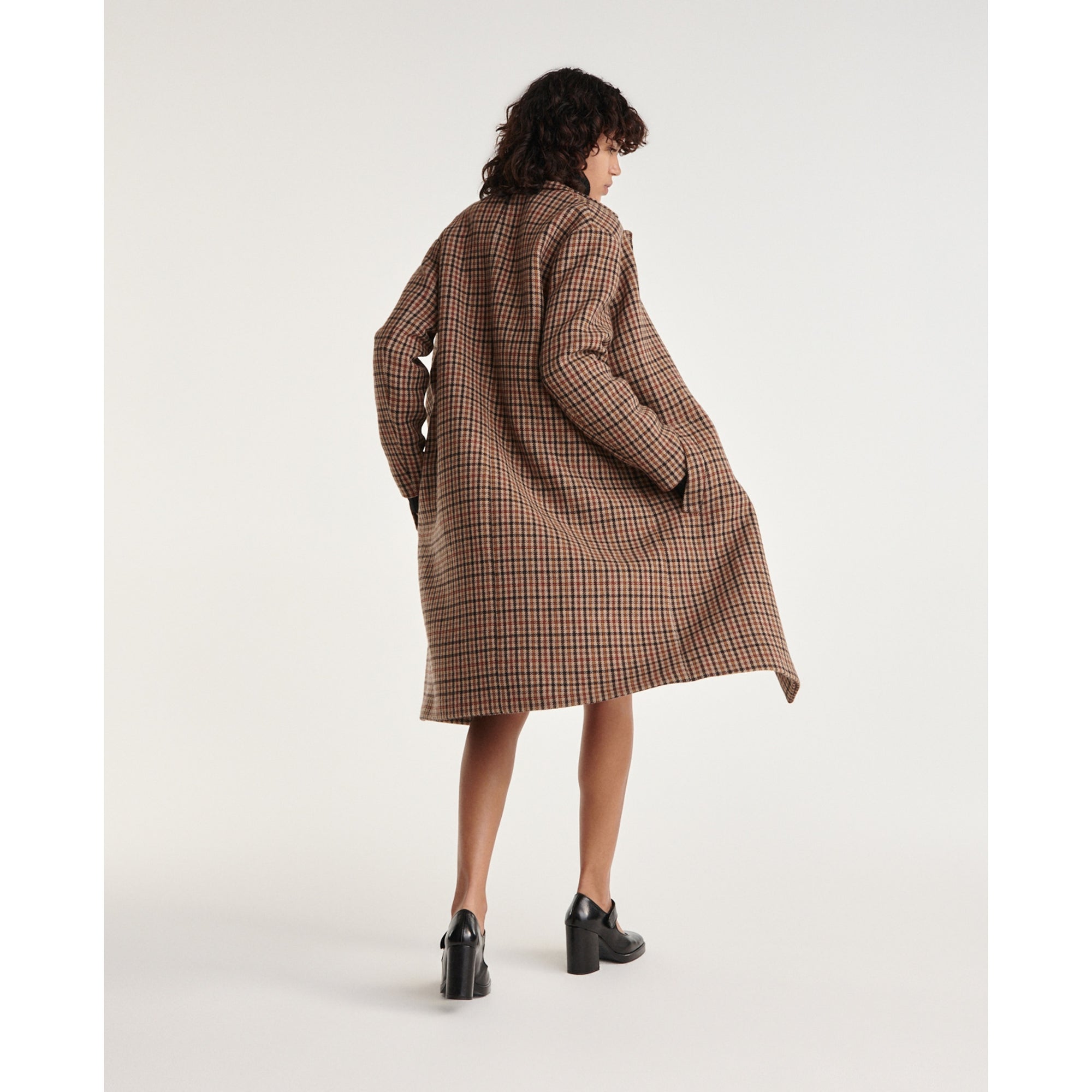 Double-Faced Check Wool Coat | Women | Brown