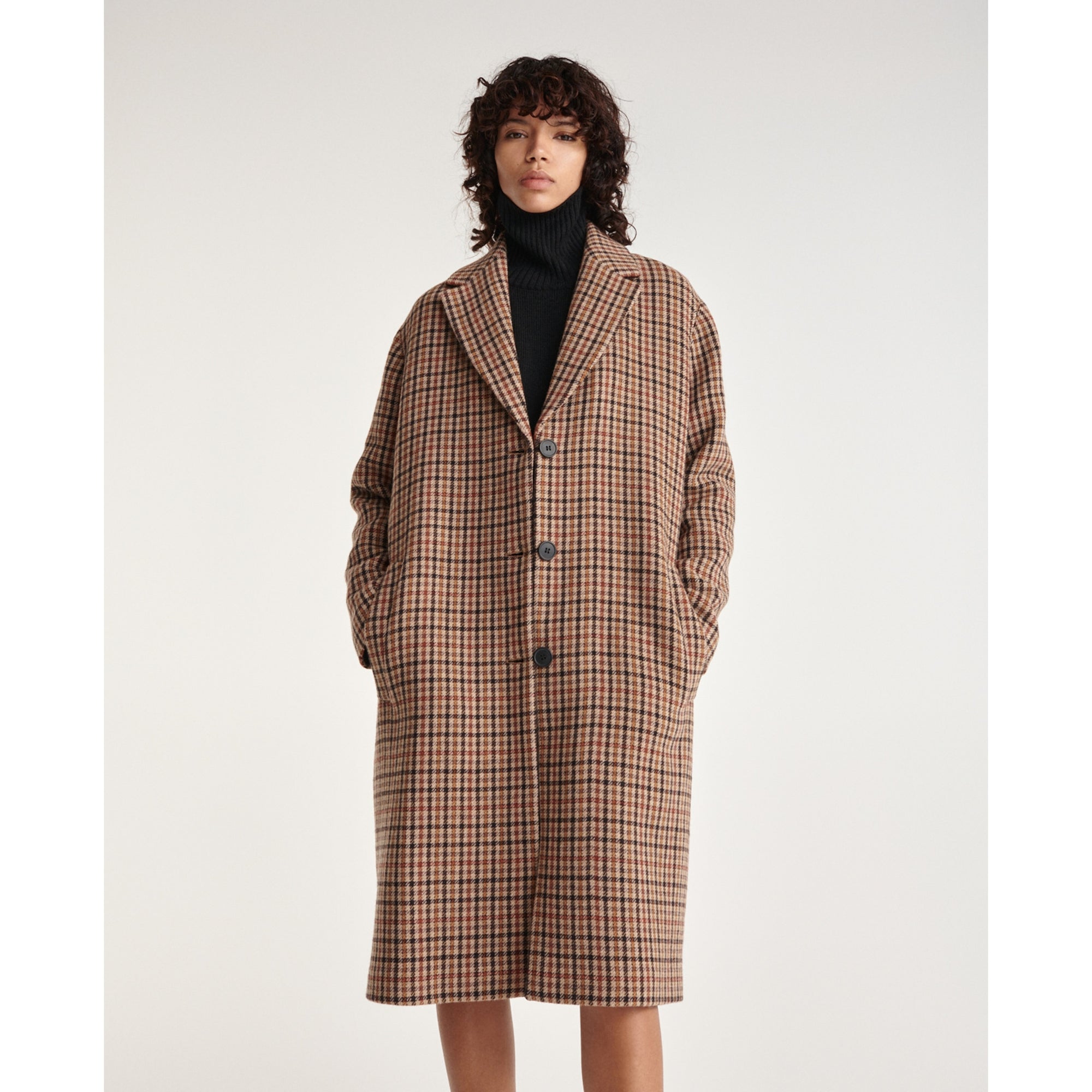 Double-Faced Check Wool Coat | Women | Brown