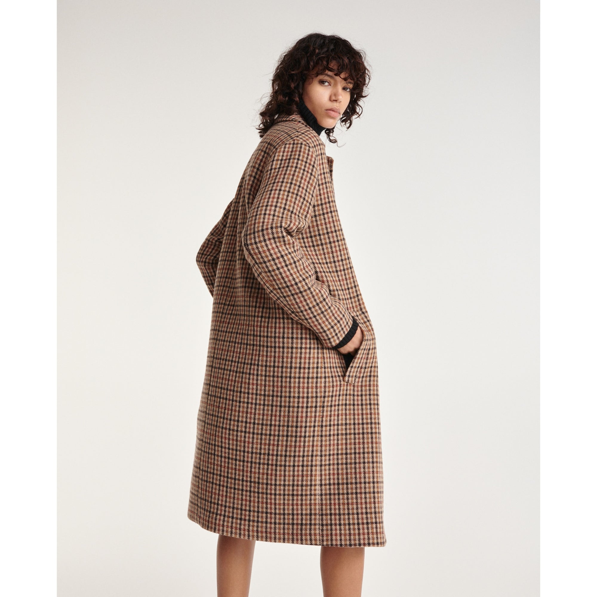 Double-Faced Check Wool Coat | Women | Brown