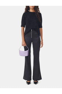 Double Satin Flared Trousers | Black