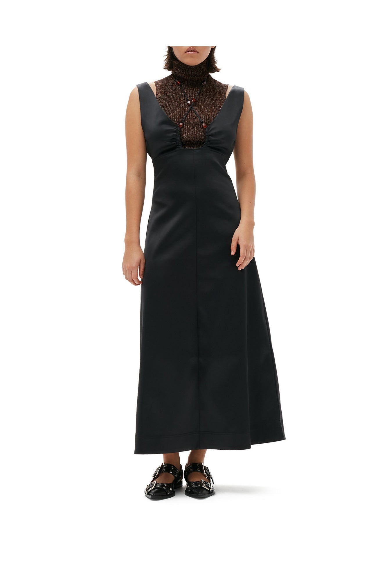 Double Satin Halter Neck Dress | Black