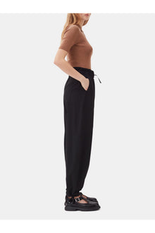 Drapey Melange Elasticated Waist Trousers | Black