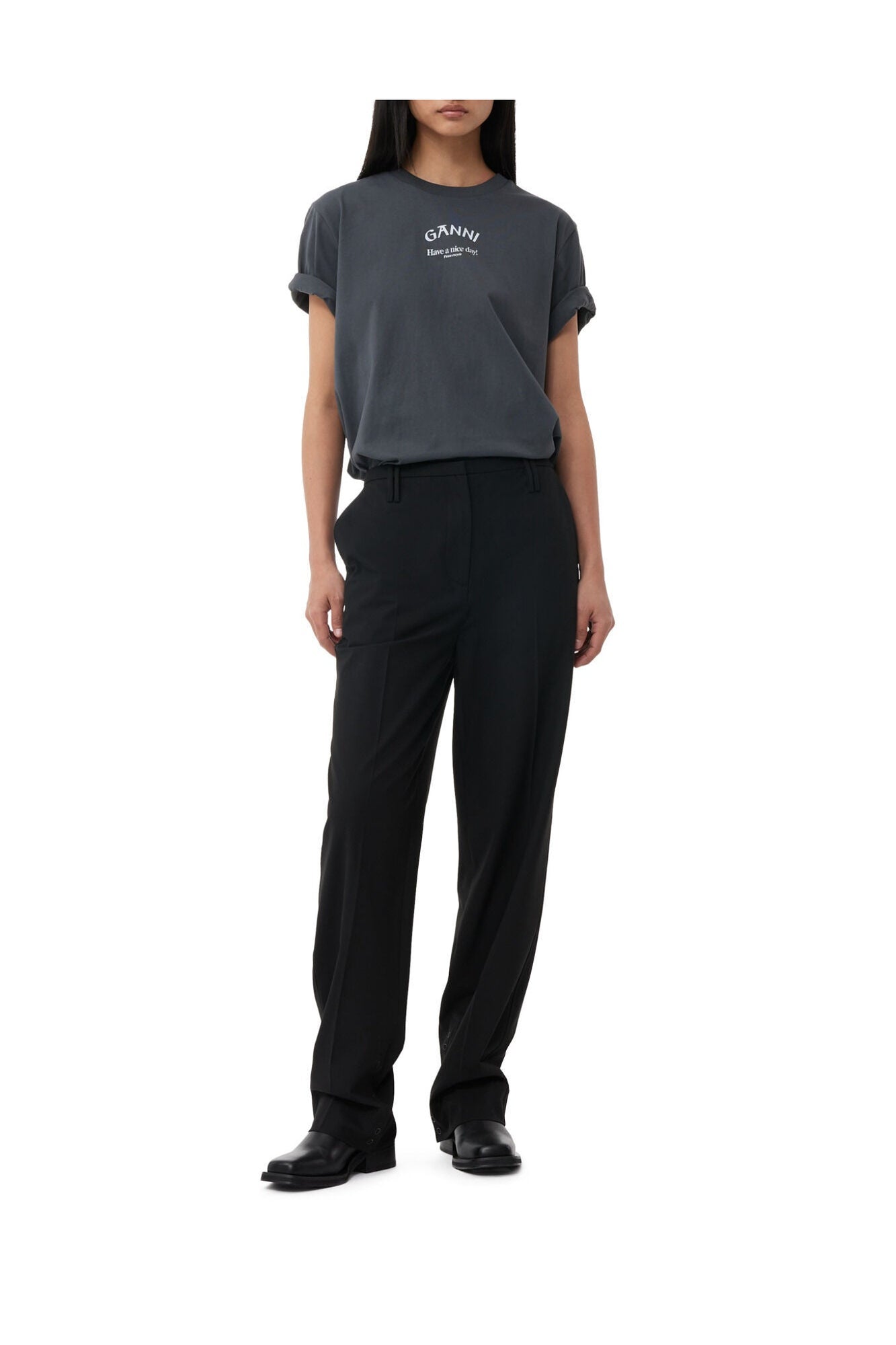 Drapey Melange Slim Trousers | Black