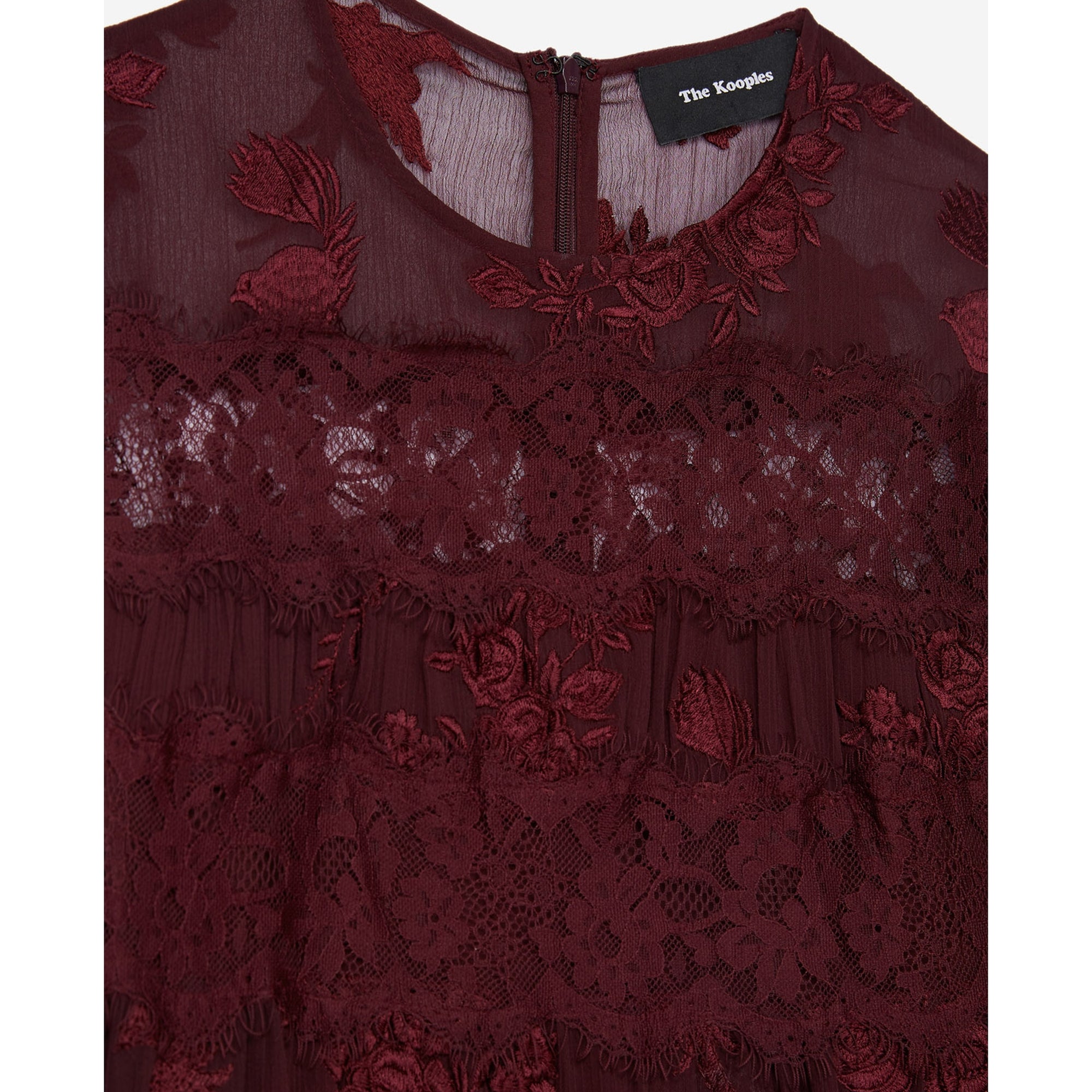 Dress In Embroidered Fabric With Lace | Women | Burgundy