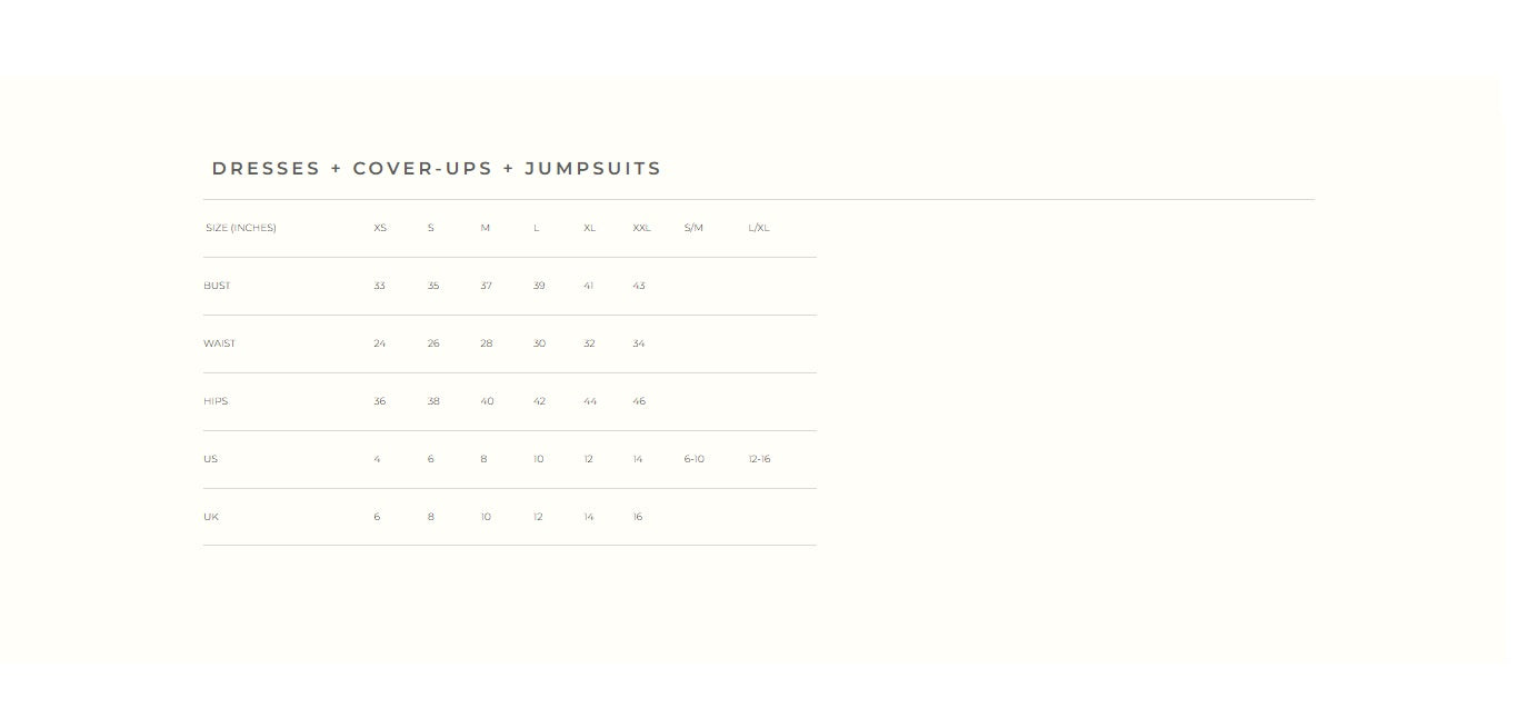 Product size guide