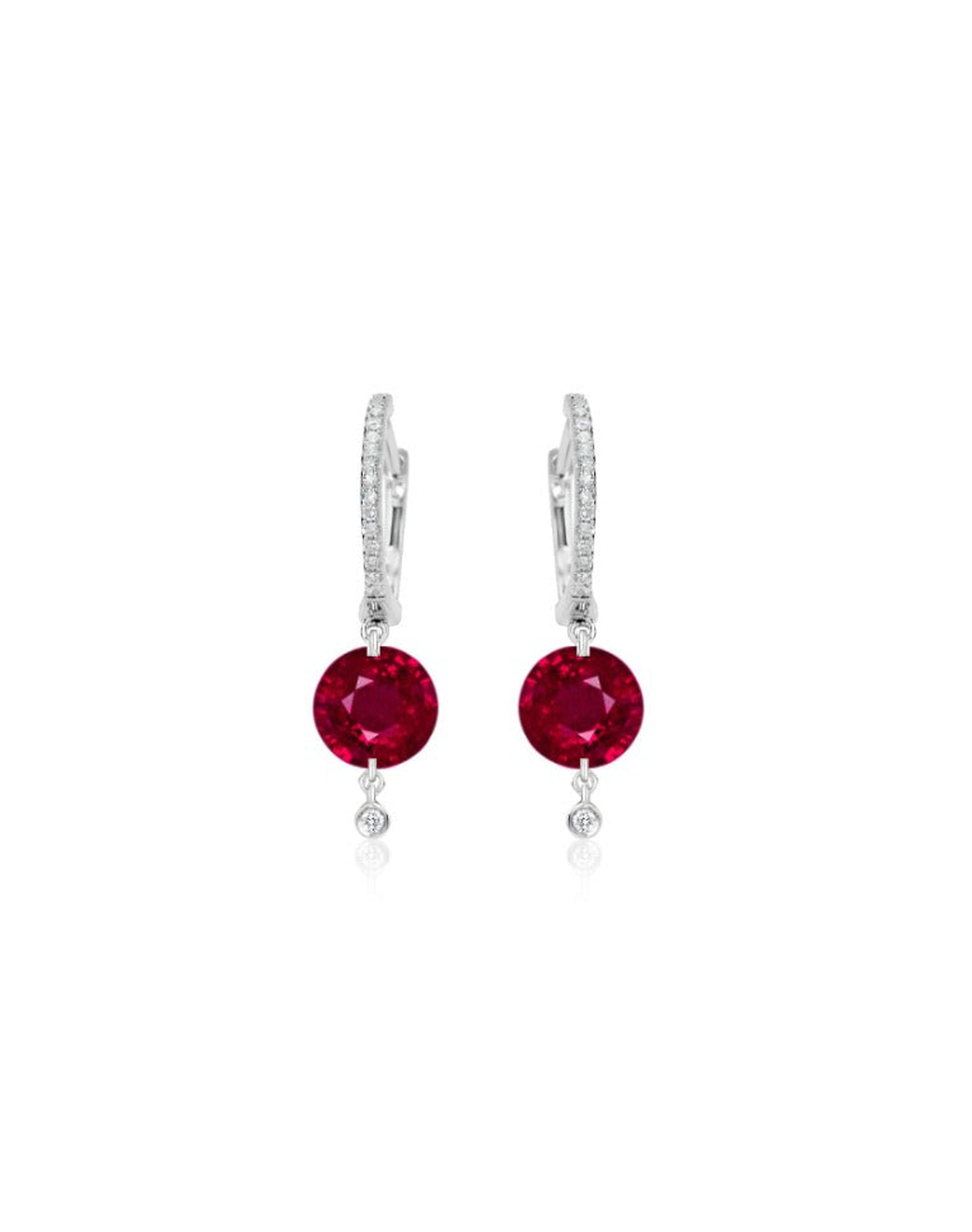 Drilled Ruby Drop Huggie | 14kt White Gold