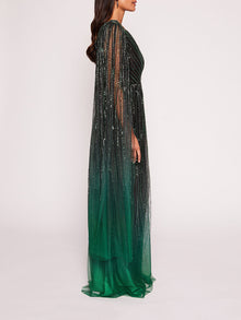 Ombre Beaded Gown | Emerald Multi
