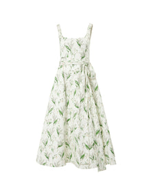 Thin Strap Scoop Neck Full Dress with Sash | White Multi