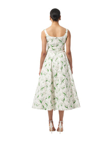 Thin Strap Scoop Neck Full Dress with Sash | White Multi