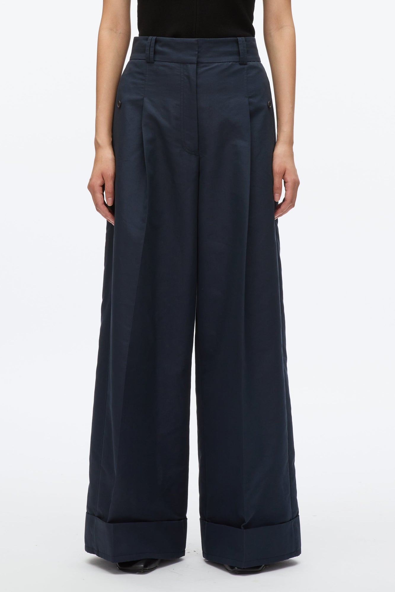Petite Pleated Wide Leg Trouser | Midnight