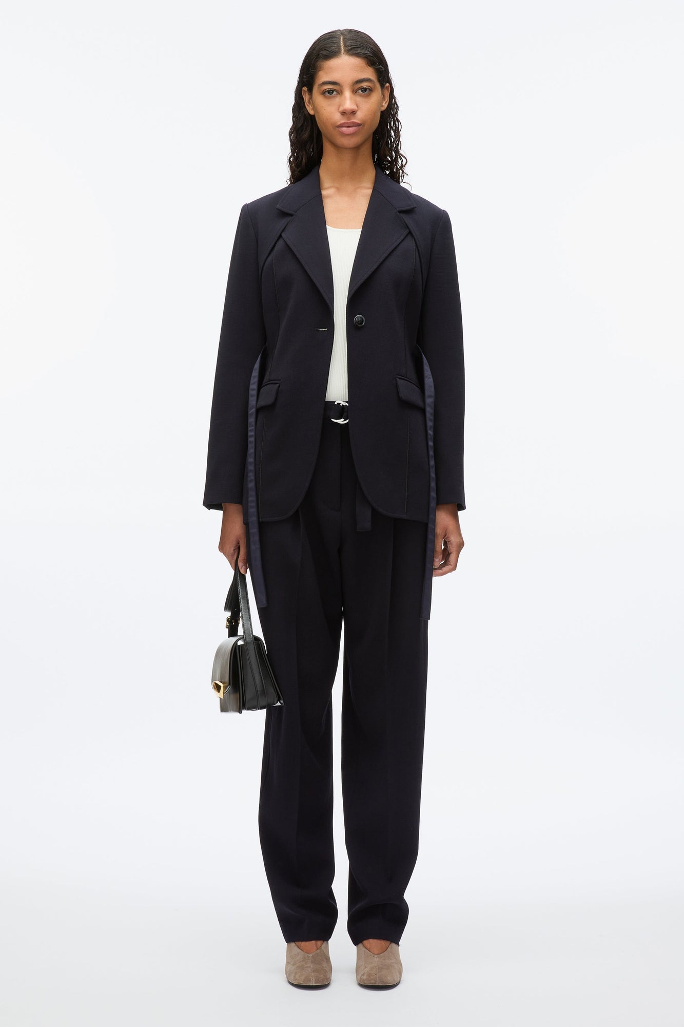 Layered Blazer with Tie Belt | Midnight