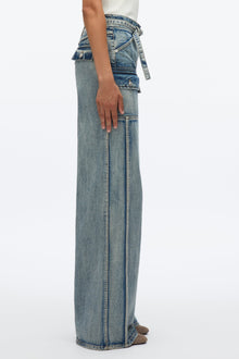 Cargo Wide Leg Belted Jeans | Washed Indigo