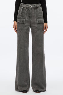 Cargo Wide Leg Belted Jeans | Washed Grey