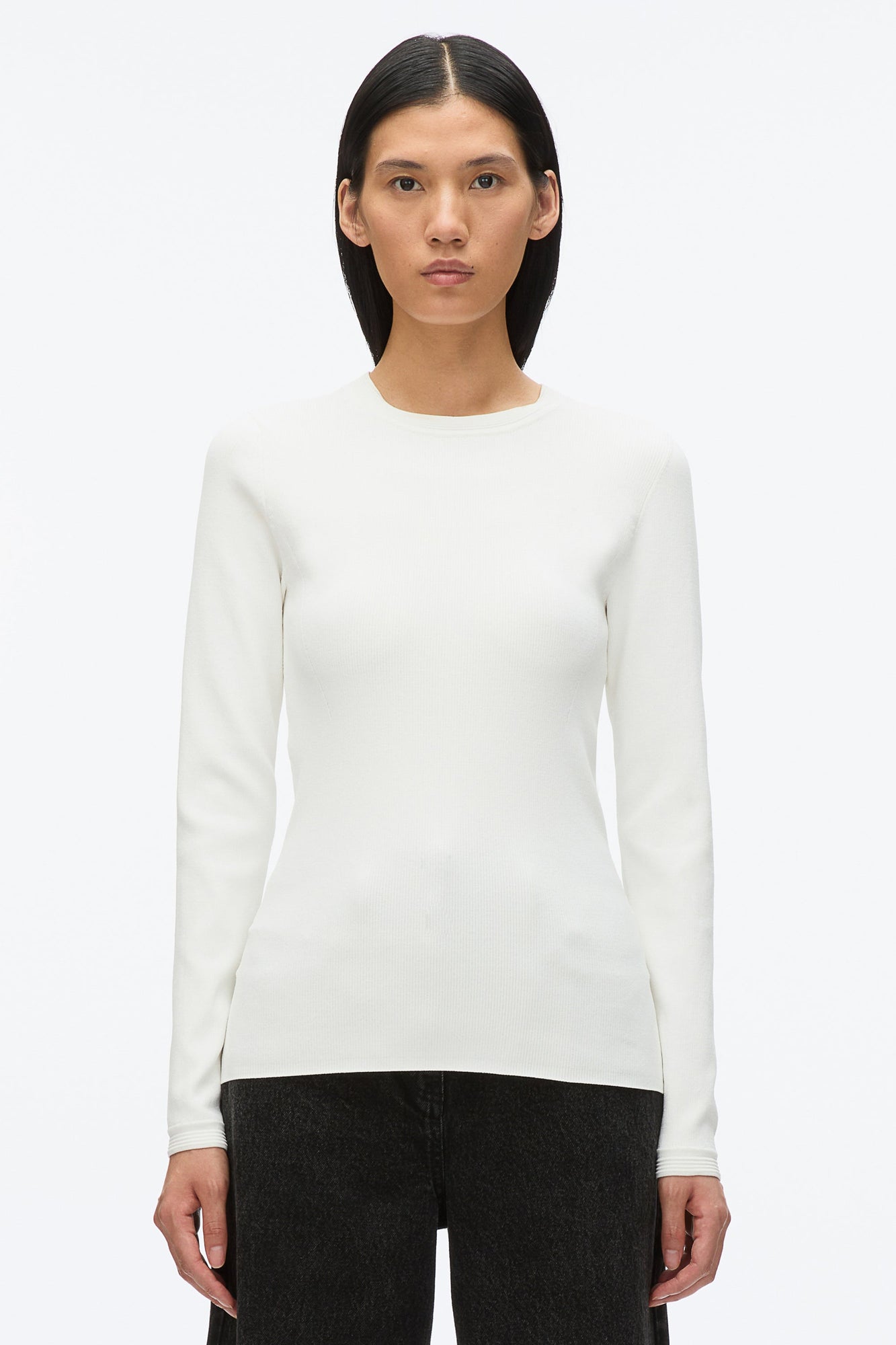 Compact Rib Long Sleeve Tee | Ivory