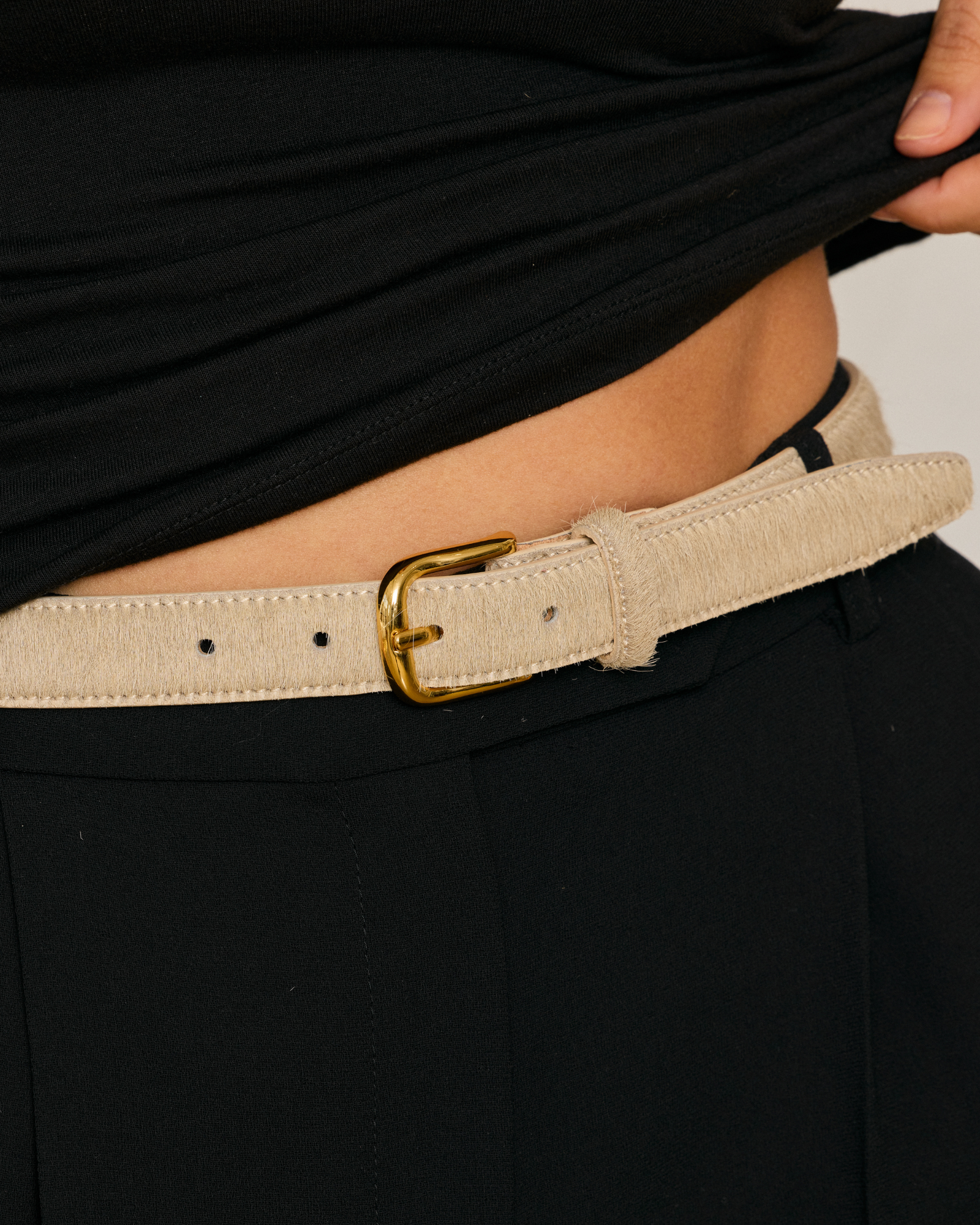 No. 14 Belt | Cream-Pony-Hair-Gold